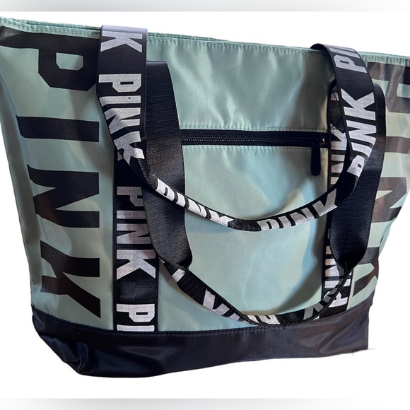 Pink by Victoria’s Secret, letter graphic tote bag, mint green & black, NWOT - Picture 12 of 12
